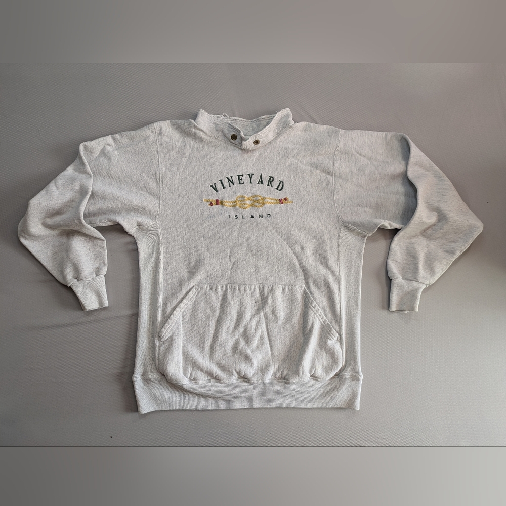Rare Vintage Kellsport Vineyard Island MiUSA Mock Hoodie Gray sweatshirt XL